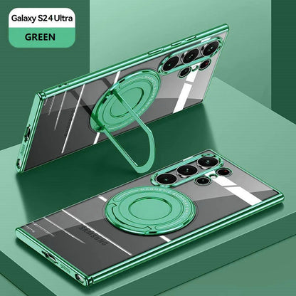Samsung Galaxy S24 Ultra Invisible Magnetic Stand Anti Yellowing Electroplating Case - Green
