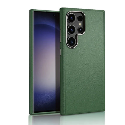 Samsung Galaxy S24 Ultra Slim Leather Shockproof Protection Case with Metar Camera Protection - Green