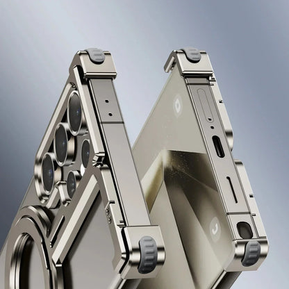 Samsung Galaxy 24 Ultra Metal Bumper Magsafe Case With Finger Ring Holder - Titanium