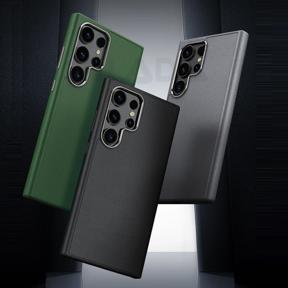 Samsung Galaxy S24 Ultra Slim Leather Shockproof Protection Case with Metar Camera Protection - Green