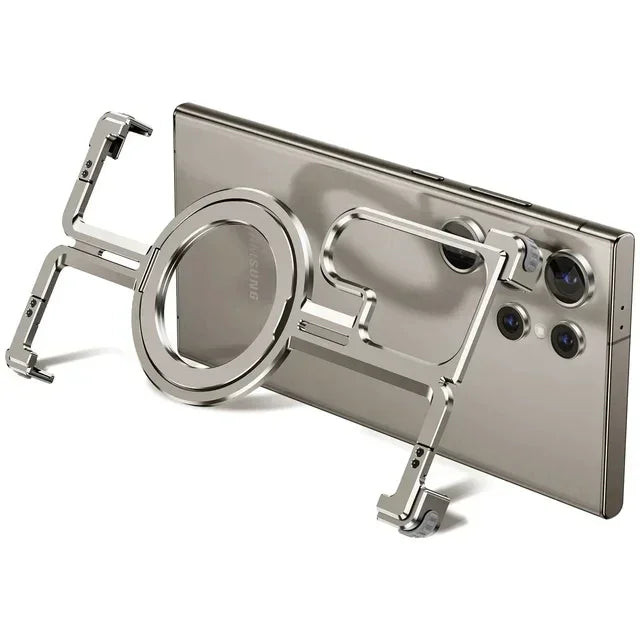 Samsung Galaxy 24 Ultra Metal Bumper Magsafe Case With Finger Ring Holder - Titanium