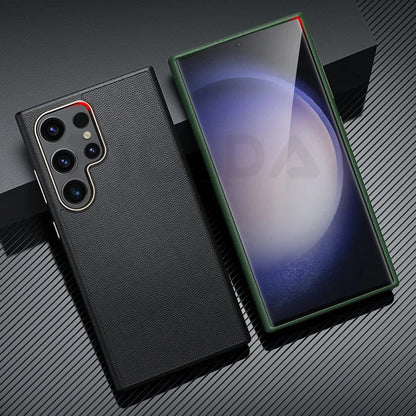 Samsung Galaxy S24 Ultra Slim Leather Shockproof Protection Case with Metar Camera Protection - Gray