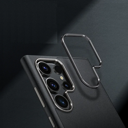 Samsung Galaxy S24 Ultra Slim Leather Shockproof Protection Case with Metar Camera Protection - Gray