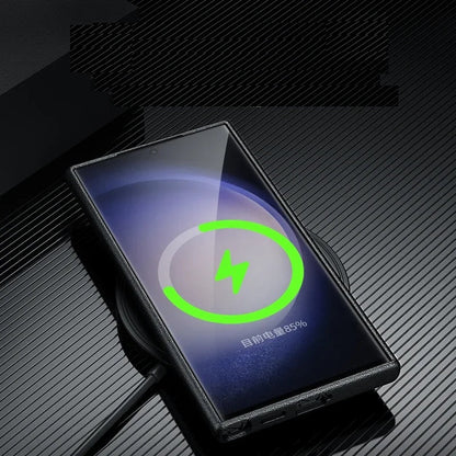 Samsung Galaxy S24 Ultra Slim Leather Shockproof Protection Case with Metar Camera Protection-Black