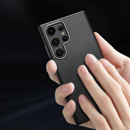 Samsung Galaxy S24 Ultra Slim Leather Shockproof Protection Case with Metar Camera Protection - Gray