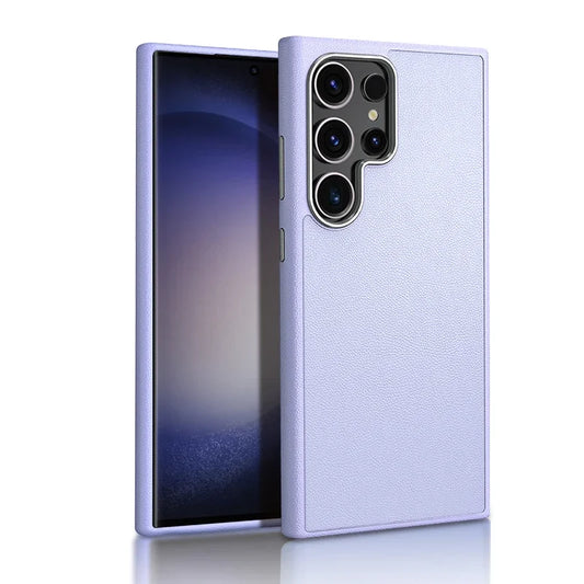 Samsung Galaxy S24 Ultra Slim Leather Shockproof Protection Case with Metar Camera Protection - Lavender