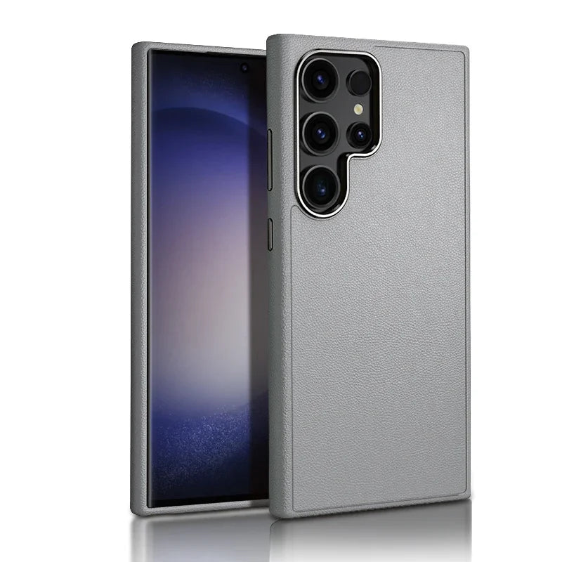 Samsung Galaxy S24 Ultra Slim Leather Shockproof Protection Case with Metar Camera Protection - Gray