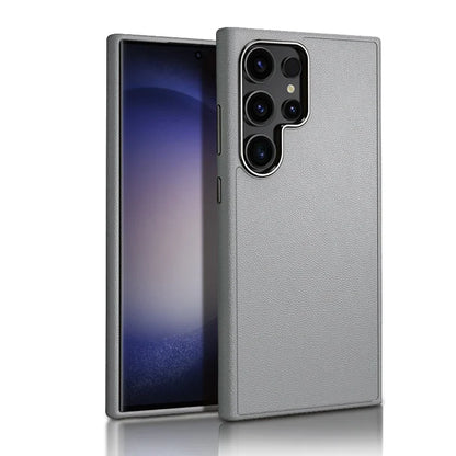 Samsung Galaxy S24 Ultra Slim Leather Shockproof Protection Case with Metar Camera Protection - Gray