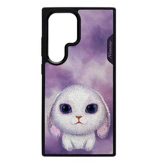 Samsung Galaxy S24 Ultra Nimmy Embroidery Leather Back Cover Case - Rabbit