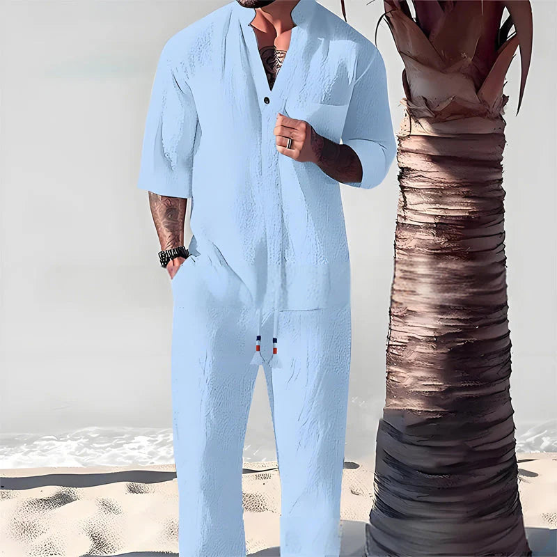 Men's Trendy Cotton Linen Top & Pants Two-Piece Set
