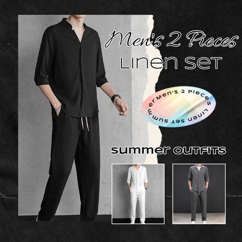 Men's Trendy Cotton Linen Top & Pants Two-Piece Set