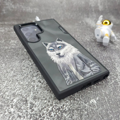 Samsung Galaxy S24 Ultra Nimmy Embroidery Leather Back Cover Case - Wolf Jacket