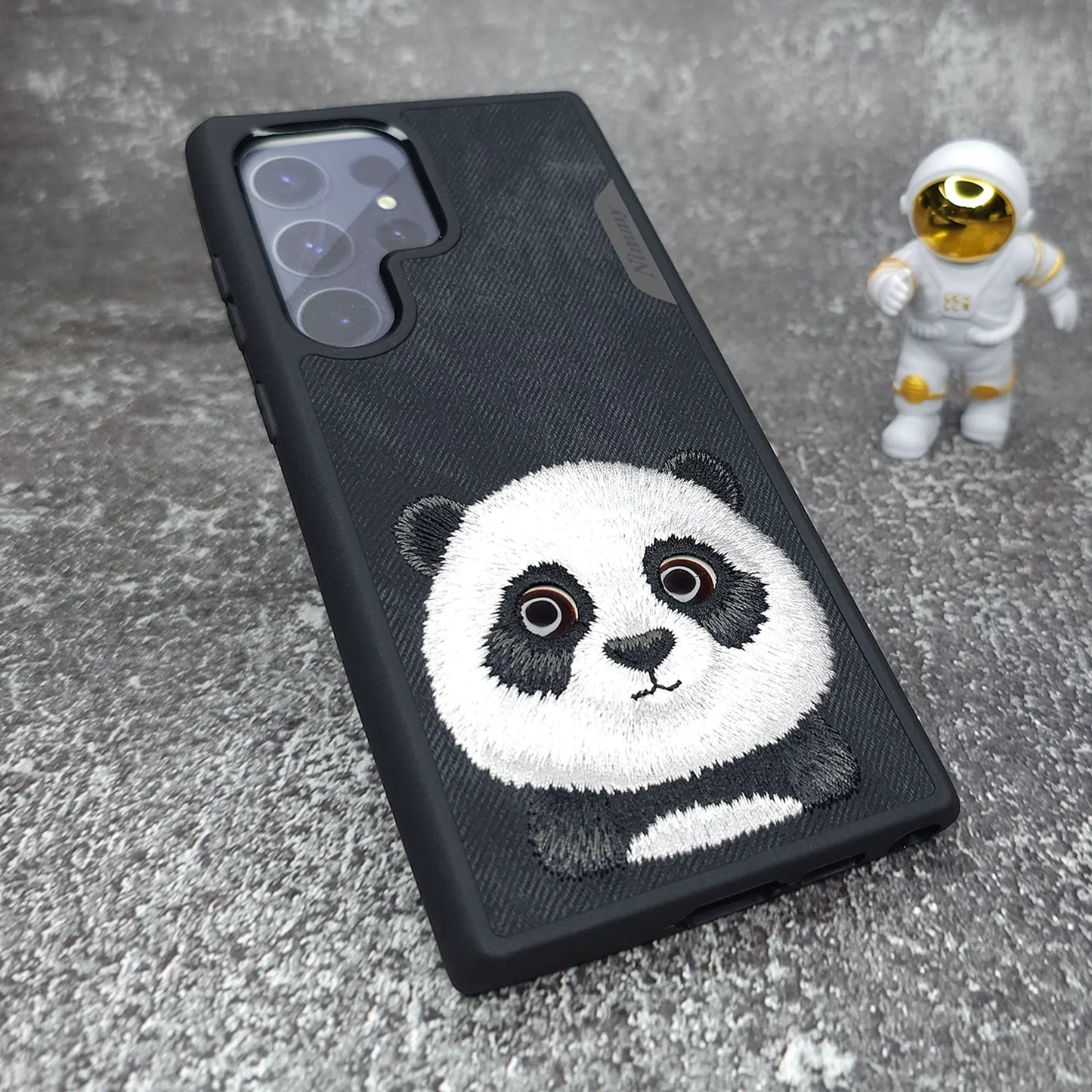 Samsung Galaxy S24 Ultra Nimmy Embroidery Leather Back Cover Case - Panda