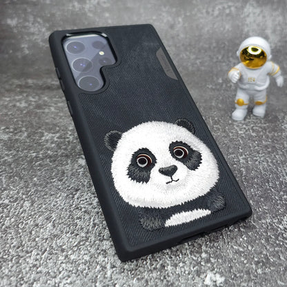 Samsung Galaxy S24 Ultra Nimmy Embroidery Leather Back Cover Case - Panda