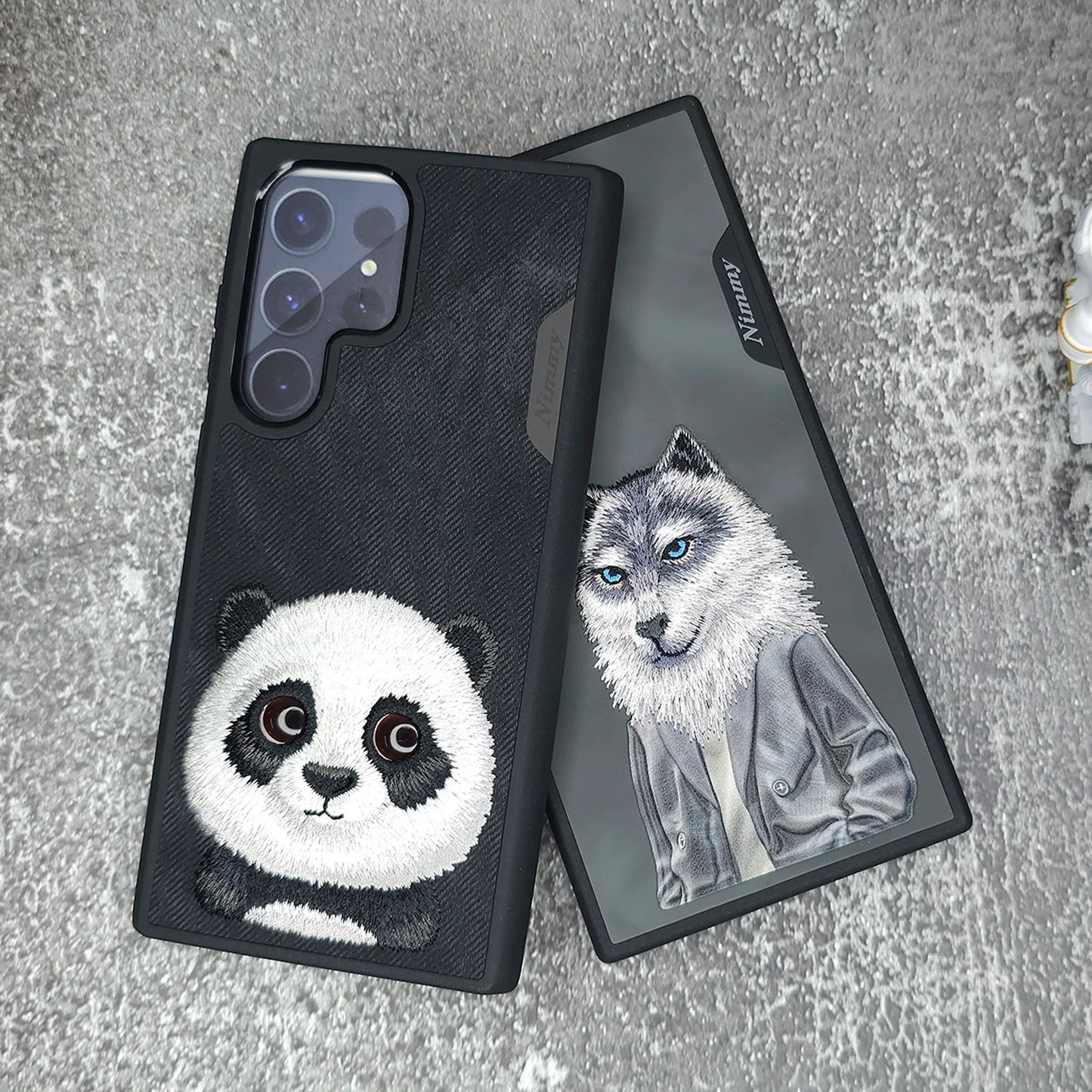 Samsung Galaxy S24 Ultra Nimmy Embroidery Leather Back Cover Case - Panda