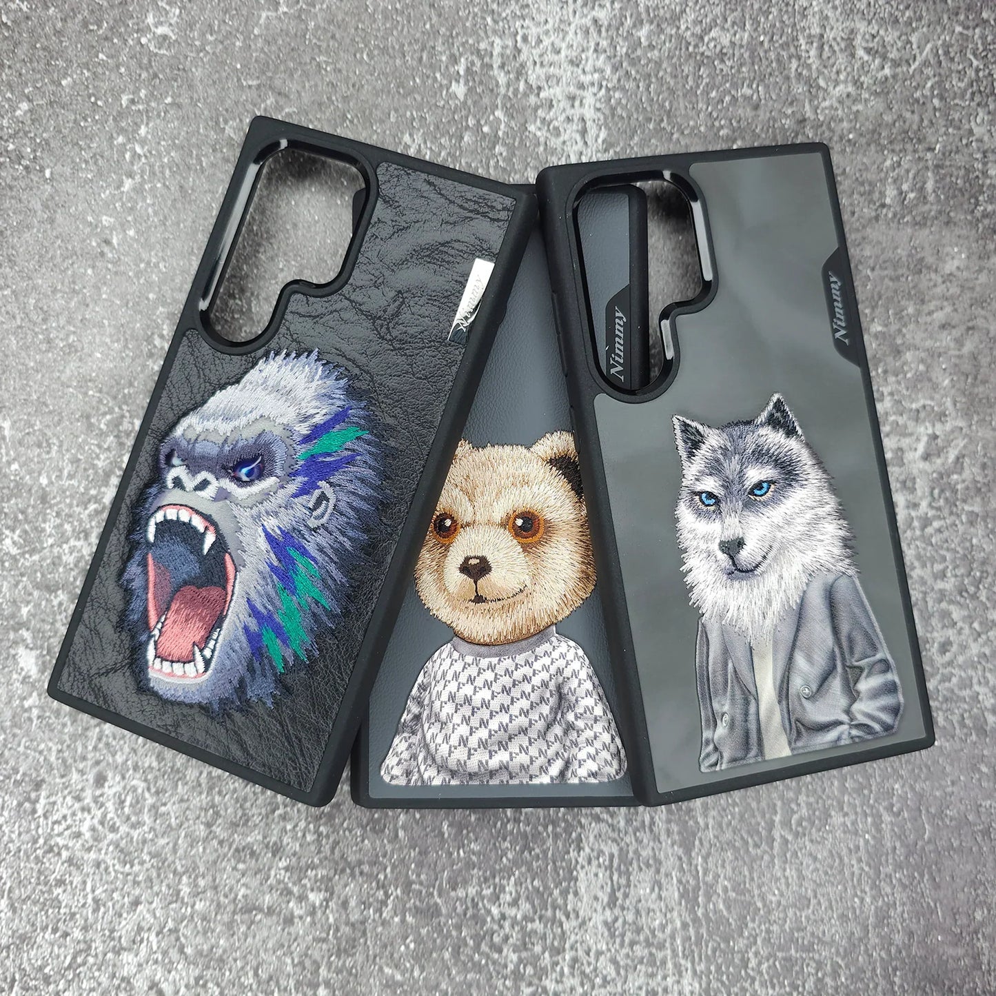Samsung Galaxy S24 Ultra Nimmy Embroidery Leather Back Cover Case - Wolf Jacket