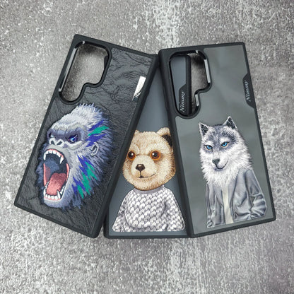 Samsung Galaxy S24 Ultra Nimmy Embroidery Leather Back Cover Case - Wolf Jacket