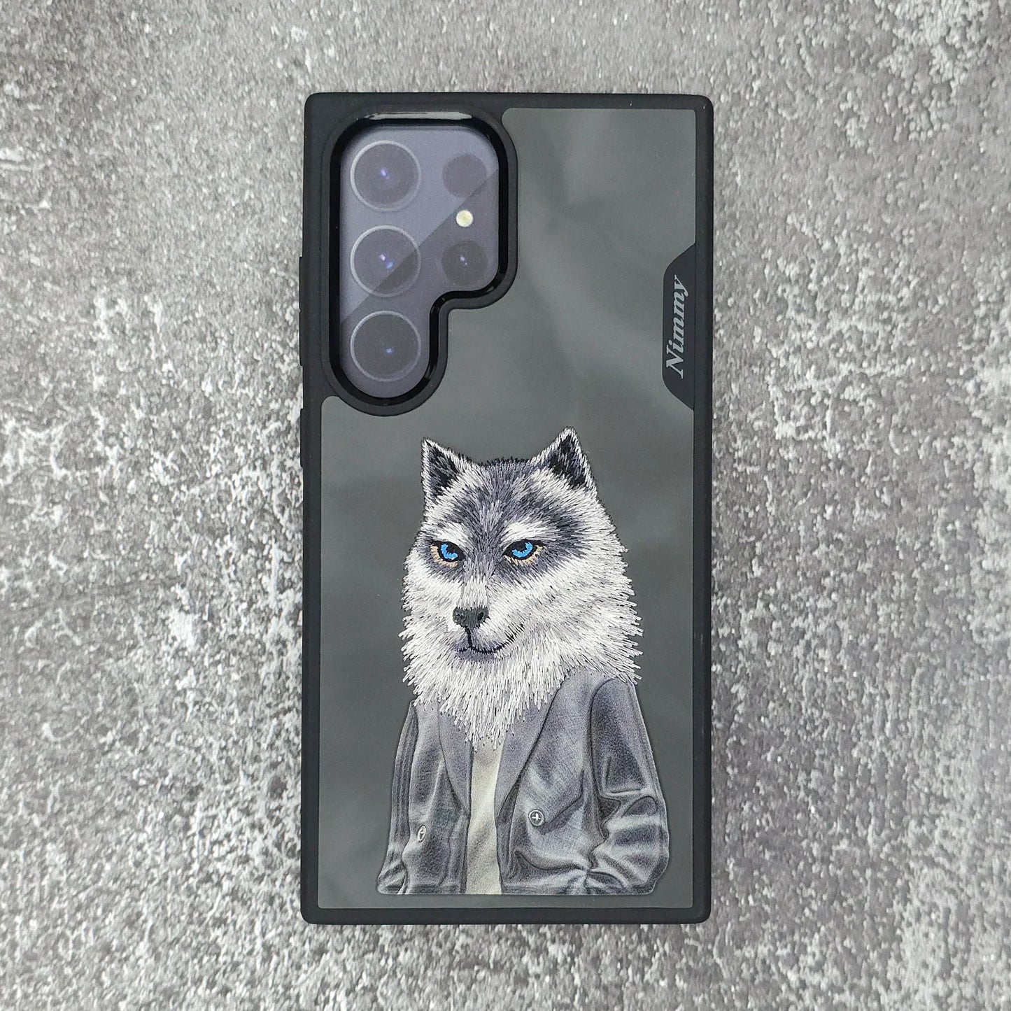 Samsung Galaxy S24 Ultra Nimmy Embroidery Leather Back Cover Case - Wolf Jacket