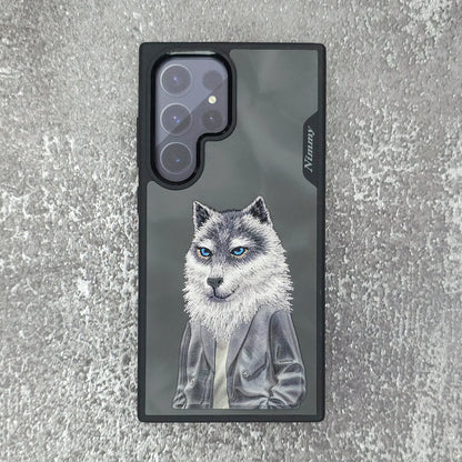 Samsung Galaxy S24 Ultra Nimmy Embroidery Leather Back Cover Case - Wolf Jacket