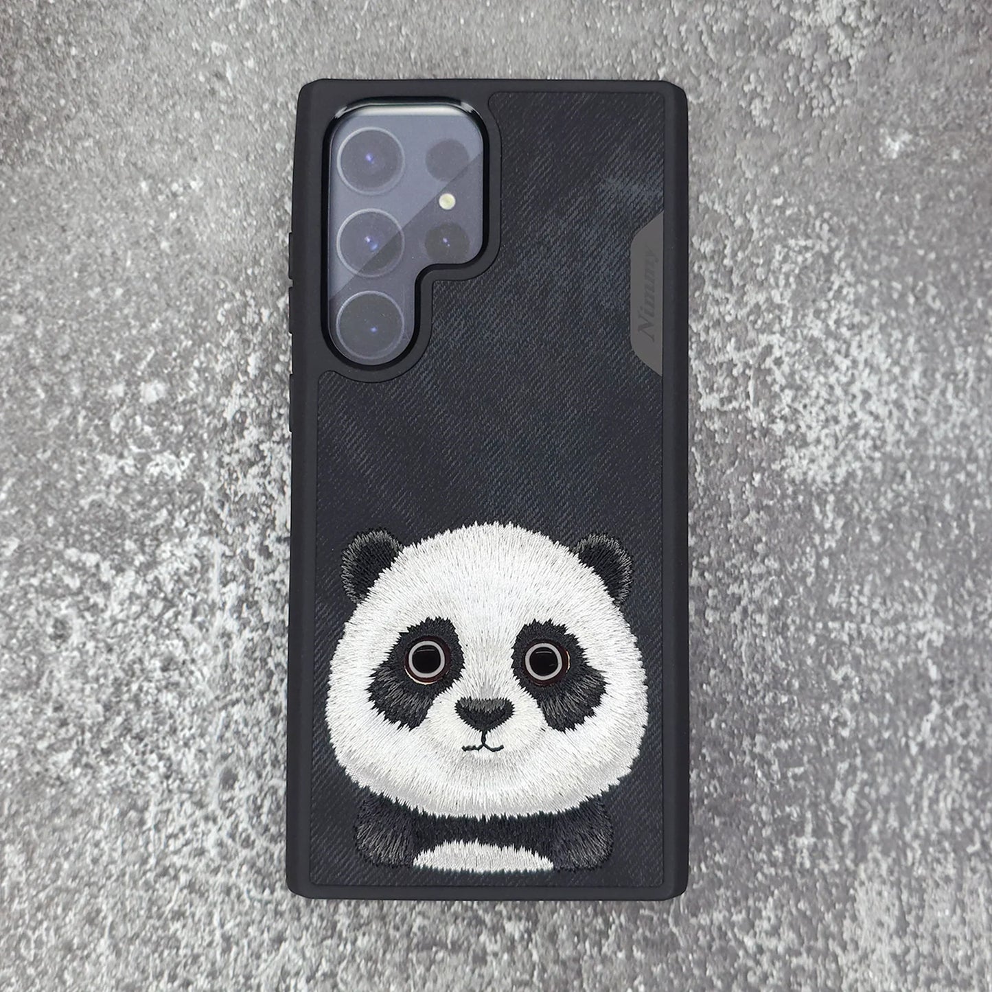 Samsung Galaxy S24 Ultra Nimmy Embroidery Leather Back Cover Case - Panda