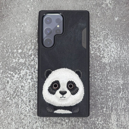 Samsung Galaxy S24 Ultra Nimmy Embroidery Leather Back Cover Case - Panda