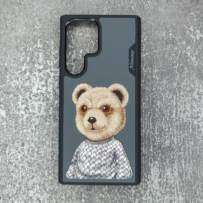 Samsung Galaxy S24 Ultra Nimmy Embroidery Leather Back Cover Case - Teddy