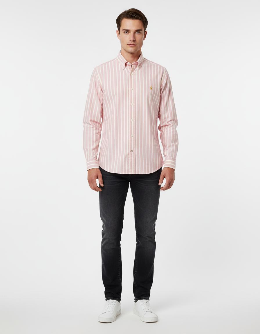 Polo Ralph Lauren Custom Fit Striped Shirt in Blushing Pink Sorbet