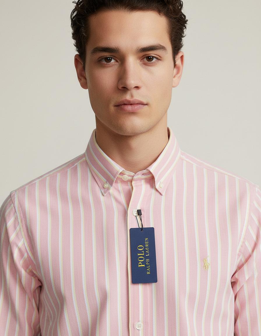Polo Ralph Lauren Custom Fit Striped Shirt in Blushing Pink Sorbet