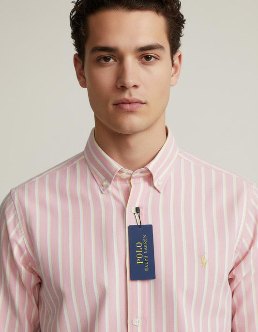 Polo Ralph Lauren Custom Fit Striped Shirt in Blushing Pink Sorbet