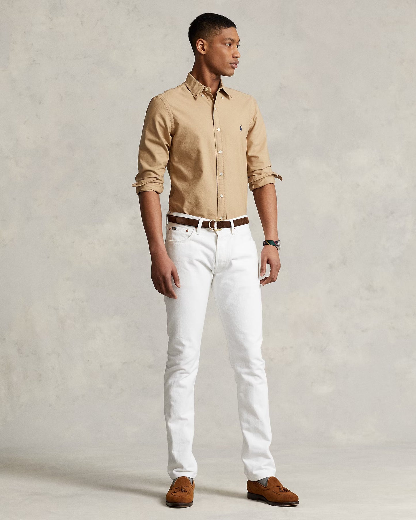 Ralph Lauren Classic Cotton Button-Up in Sandy Beige