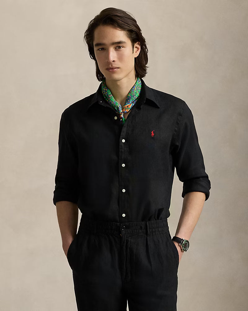 Polo Ralph Lauren Elegant Midnight Black Linen Shirt