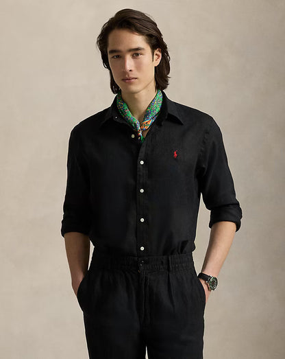 Polo Ralph Lauren Elegant Midnight Black Linen Shirt