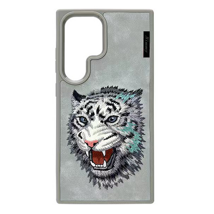 Samsung Galaxy S24 Ultra Nimmy Embroidery Leather Back Cover Case - Tiger