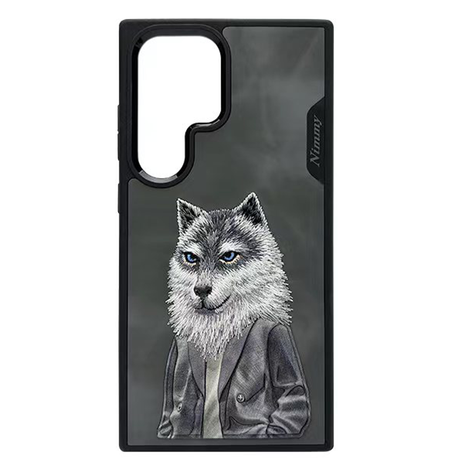 Samsung Galaxy S24 Ultra Nimmy Embroidery Leather Back Cover Case - Wolf Jacket
