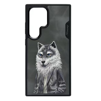 Samsung Galaxy S24 Ultra Nimmy Embroidery Leather Back Cover Case - Wolf Jacket