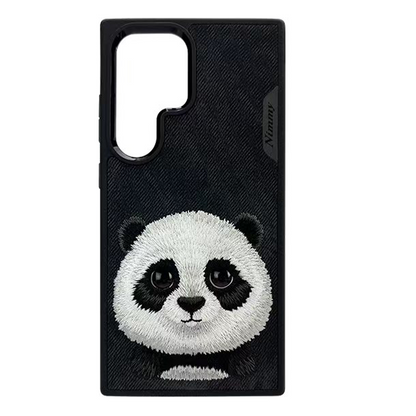 Samsung Galaxy S24 Ultra Nimmy Embroidery Leather Back Cover Case - Panda