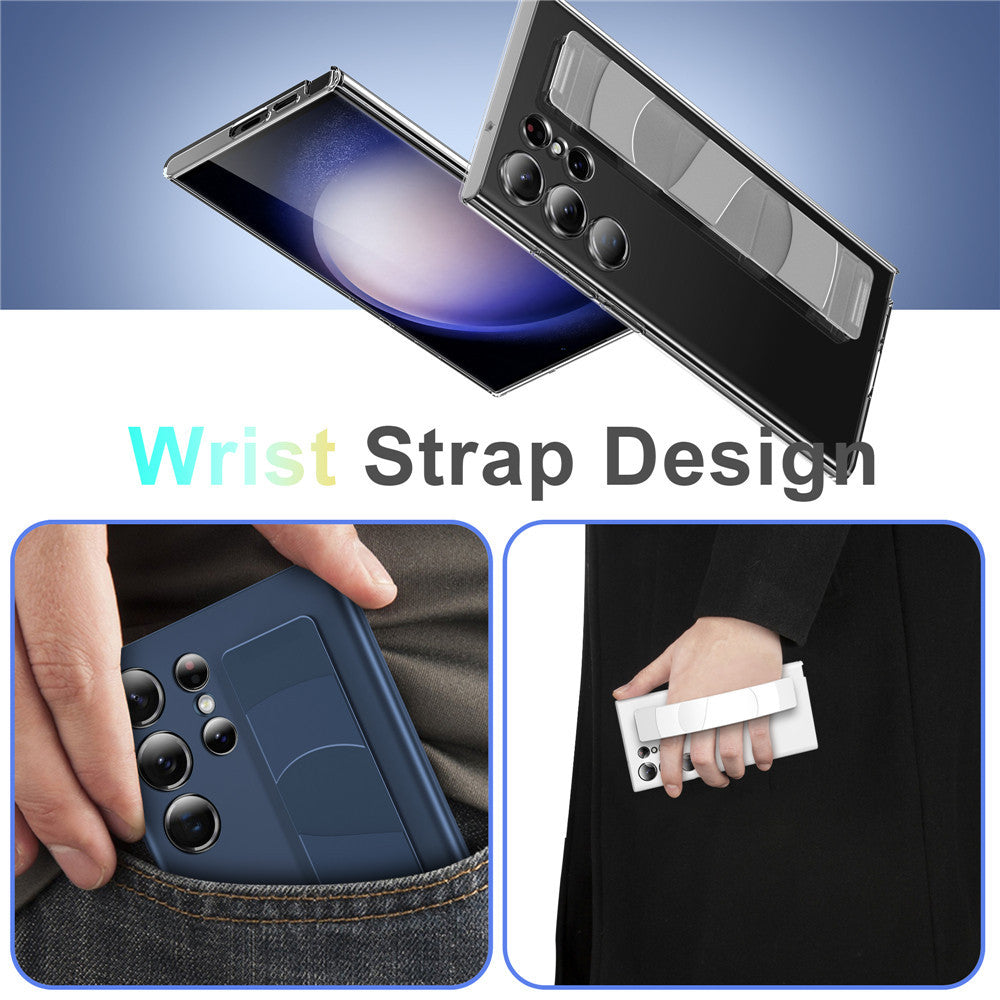 Samsung Galaxy S24 Ultra Hard PC Case with Luxury Elastic Silicone Wrist Strap - Transparent