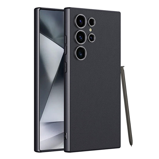 Samsung Galaxy S24 Ultra Synthetic Leather Exact Color Match Case with Side Plating - Black